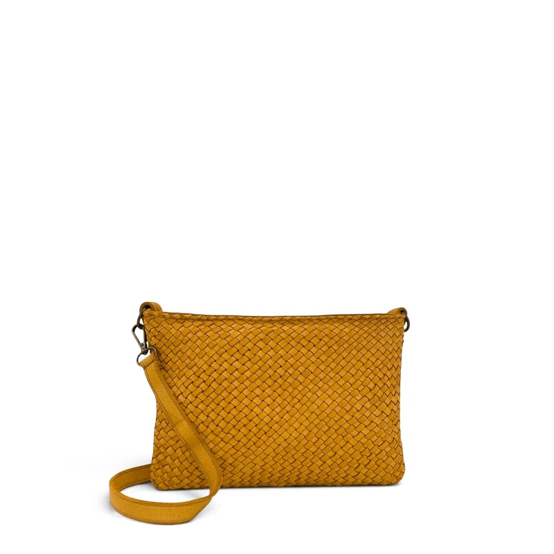 Sac pochette à bandoulière en cuir tressé MISS JOE Jaune Moutarde