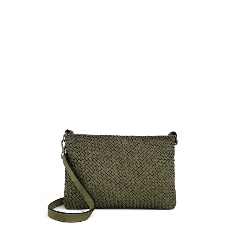 Sac pochette à bandoulière en cuir tressé MISS JOE Vert kaki