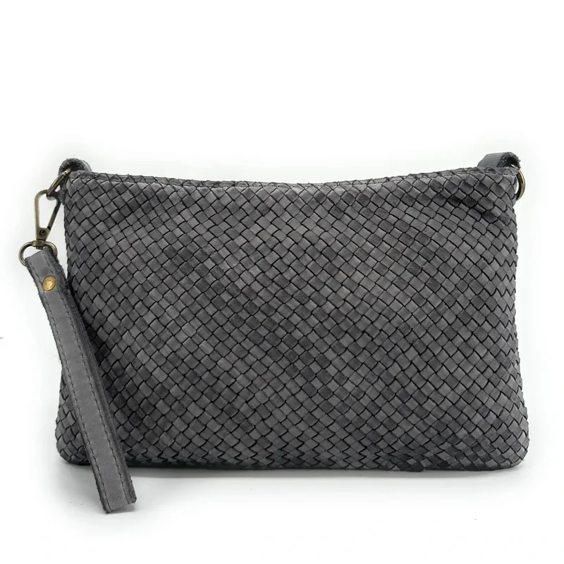 Sac pochette à bandoulière en cuir tressé MISS JOE Gris pigeon