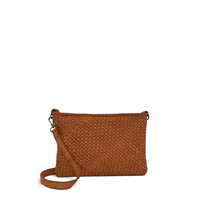 Sac pochette à bandoulière en cuir tressé MISS JOE Marron cognac
