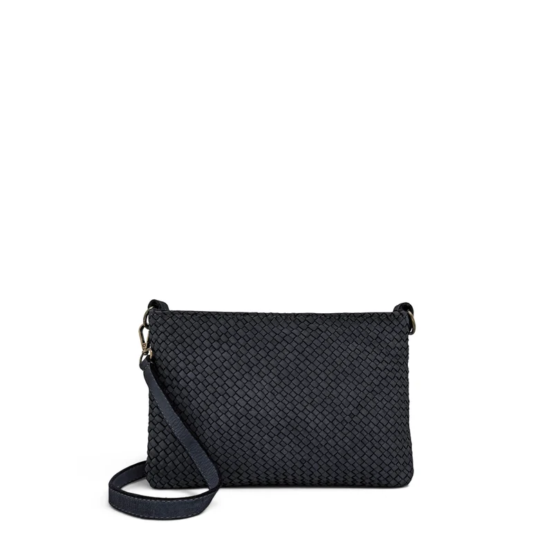 Sac pochette à bandoulière en cuir tressé MISS JOE Bleu marine
