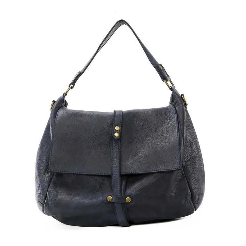 Sac messager en cuir vintage MISS CODY Bleu marine