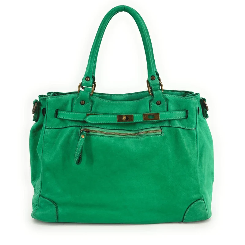Sac cabas en cuir vintage MISS JEANNE Vert Véronèse