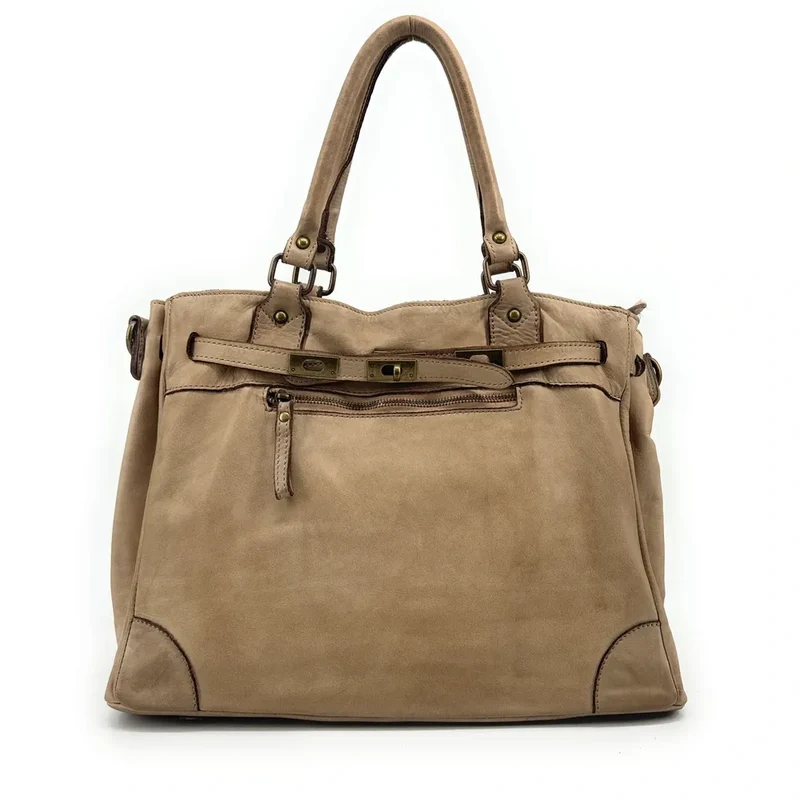Sac cabas en cuir vintage MISS JEANNE Taupe