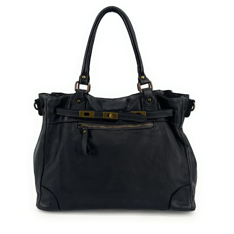 Sac cabas en cuir vintage MISS JEANNE Noir