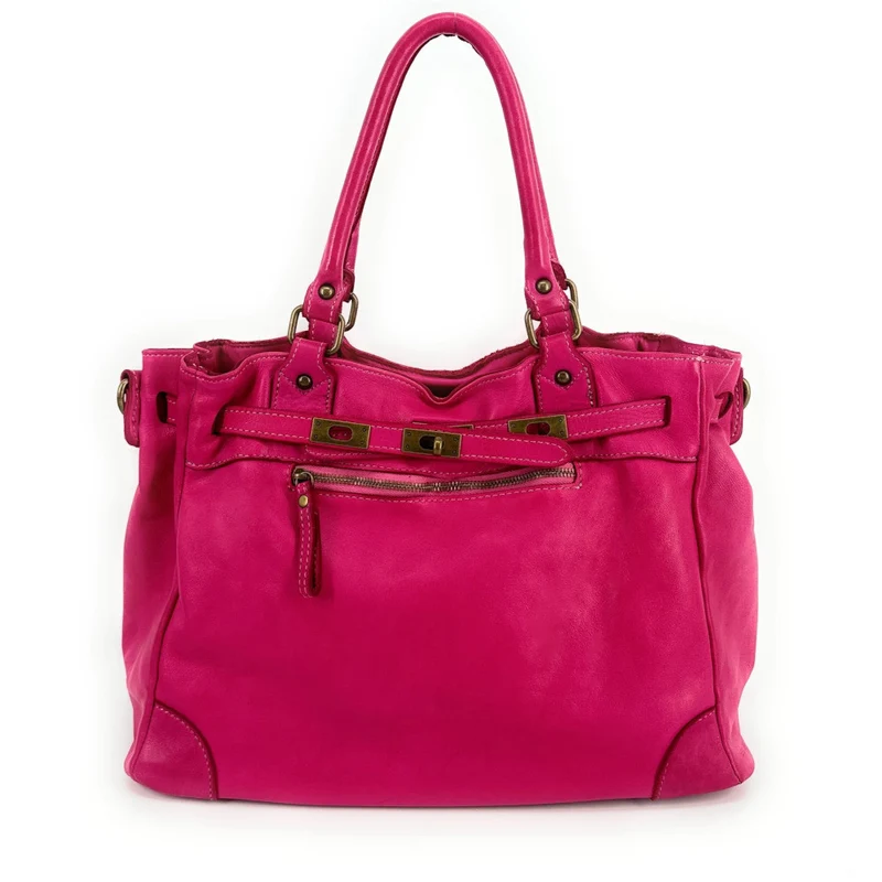 Sac cabas en cuir vintage MISS JEANNE Rose fuchsia