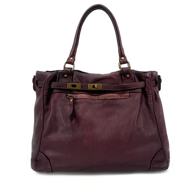 Sac cabas en cuir vintage MISS JEANNE Rouge bordeaux