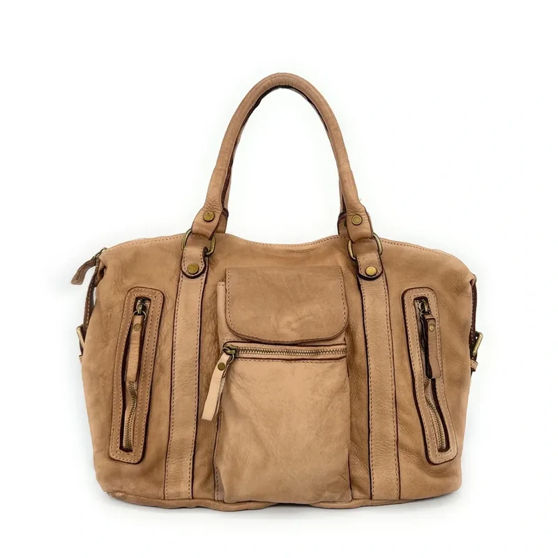 Sac porté épaule en cuir vintage MISS MY Taupe