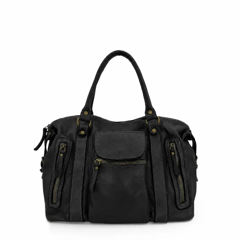 Sac porté épaule en cuir vintage MISS MY Noir