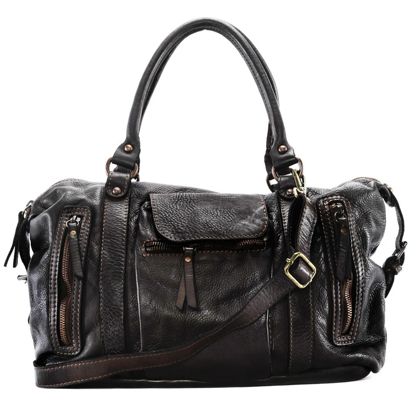 Sac porté épaule en cuir vintage MISS MY Chocolat
