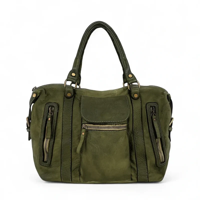 Sac porté épaule en cuir vintage MISS MY Kaki
