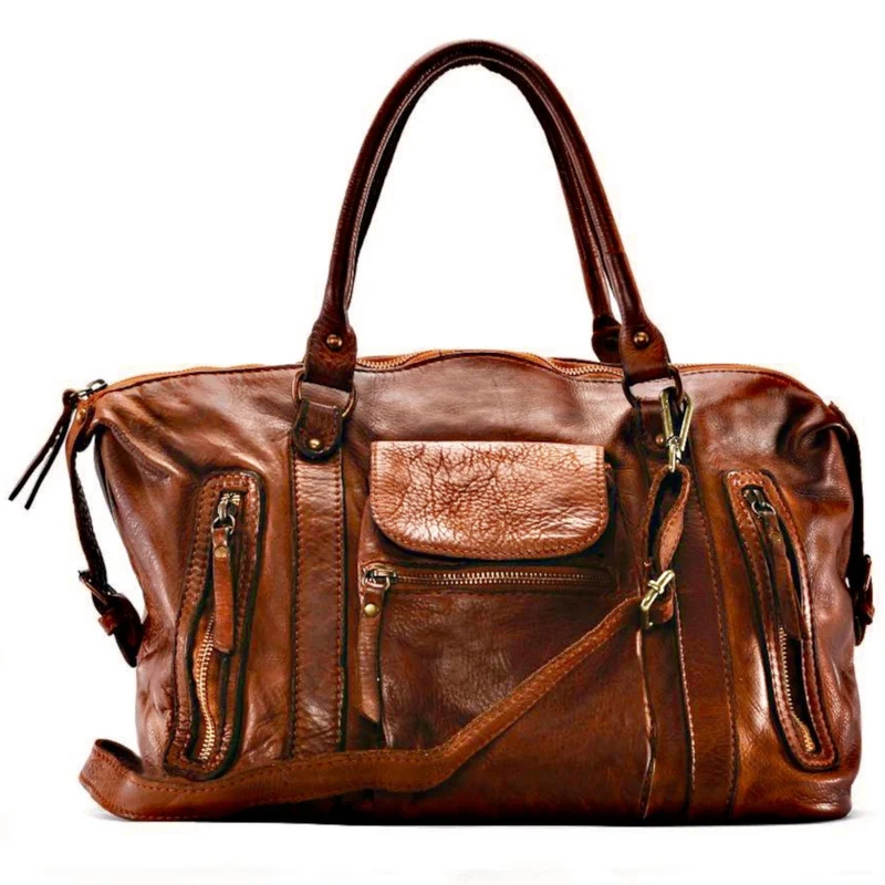 Sac porté épaule en cuir vintage MISS MY Marron Cognac foncé