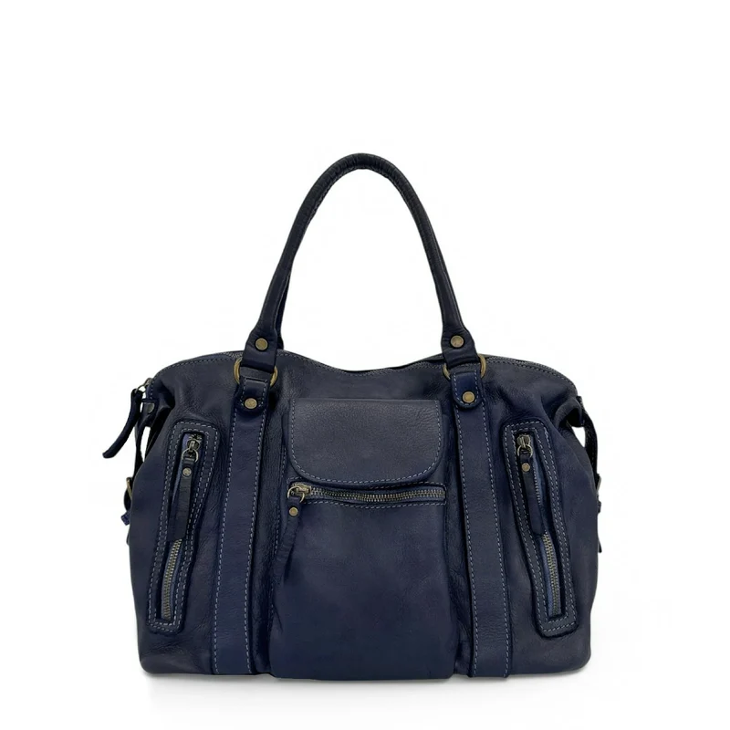 Sac porté épaule en cuir vintage MISS MY Bleu marine