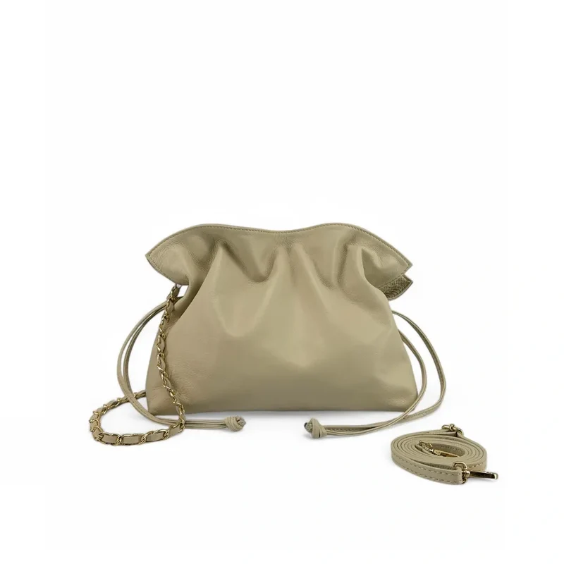 Sac bourse en cuir box calf SISSI Beige crème