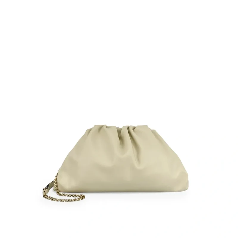 Sac pouch en cuir box-calf ATHALIE Beige crème