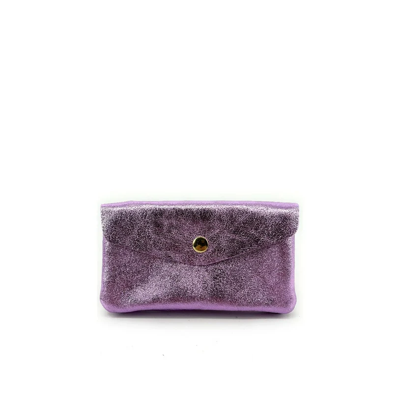 Pochette porte-monnaie en cuir irisé COMPO Mauve