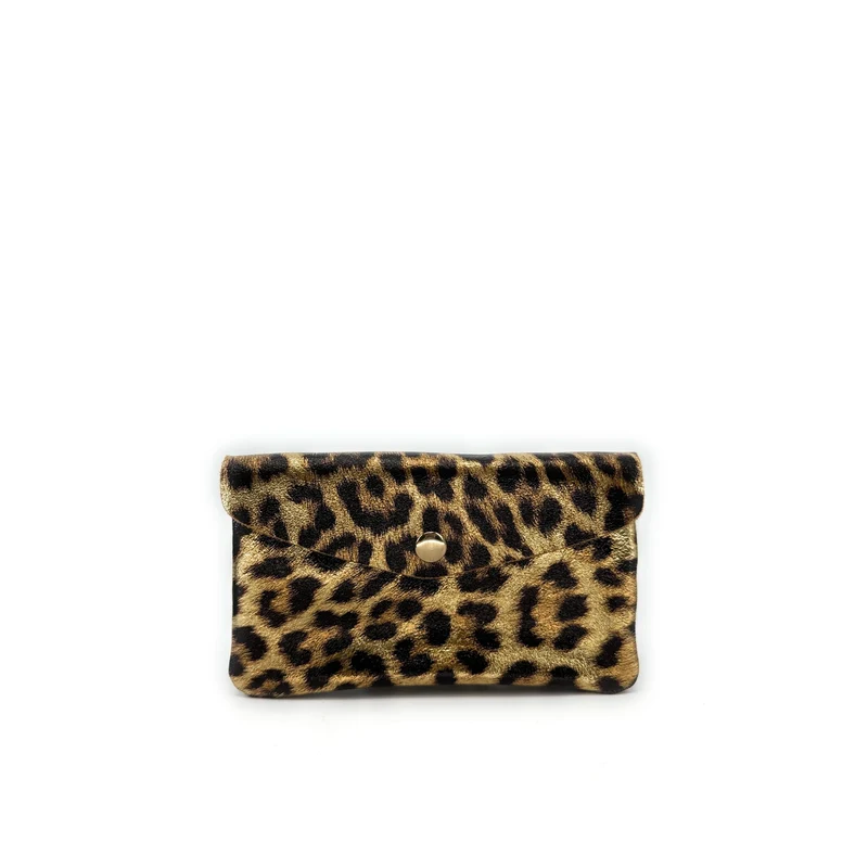 Pochette porte-monnaie en cuir irisé COMPO JUNGLE Léopard or vieilli
