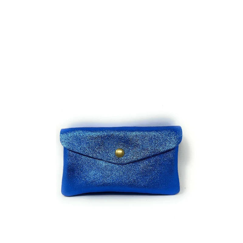 Pochette porte-monnaie en cuir irisé COMPO Bleu roi irisé