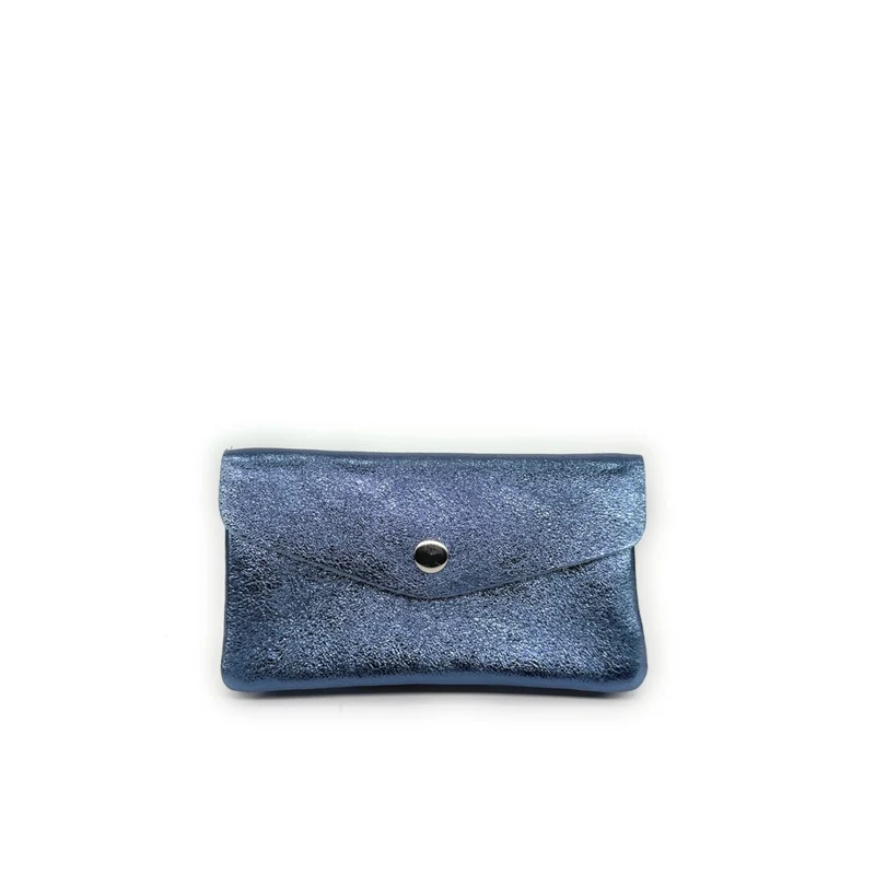 Pochette porte-monnaie en cuir irisé COMPO Bleu céleste