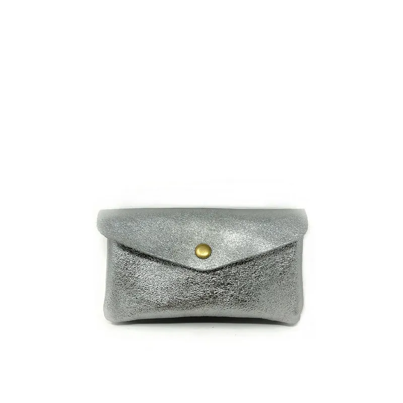 Pochette porte-monnaie en cuir irisé COMPO Argent moyen