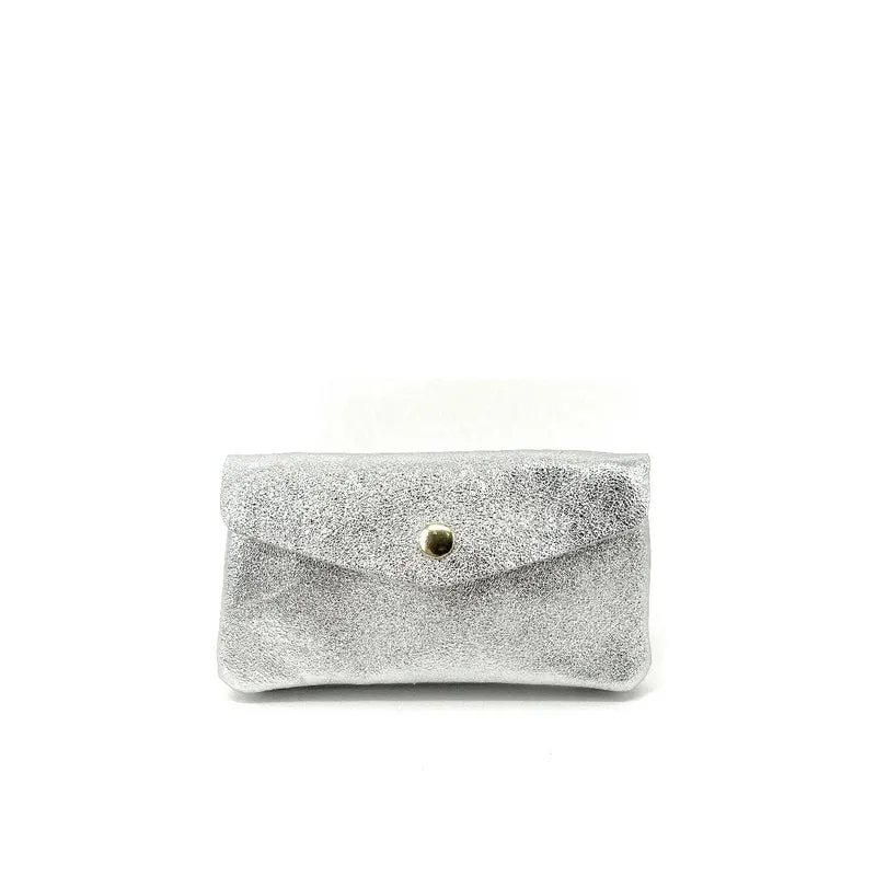 Pochette porte-monnaie en cuir irisé COMPO Argent clair
