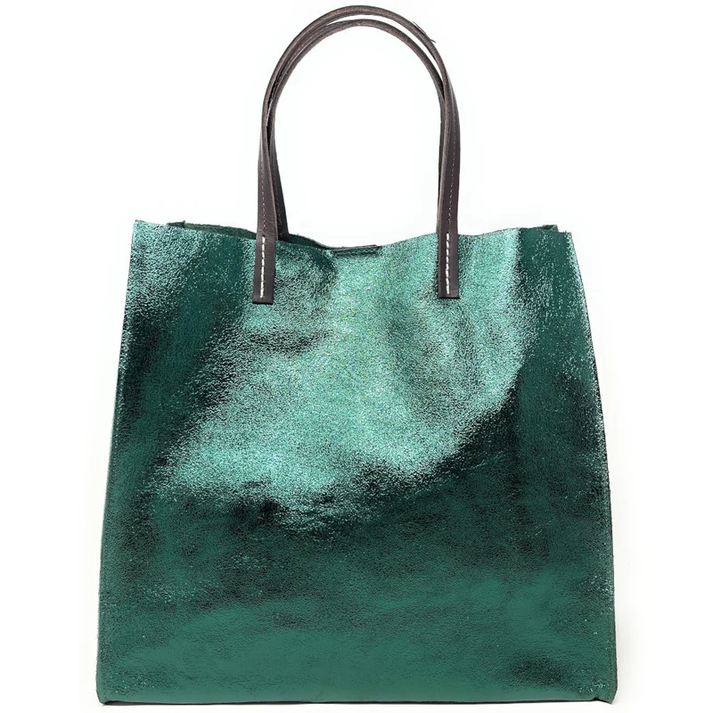 Sac cabas en cuir irisé SILVER Vert forêt irisé