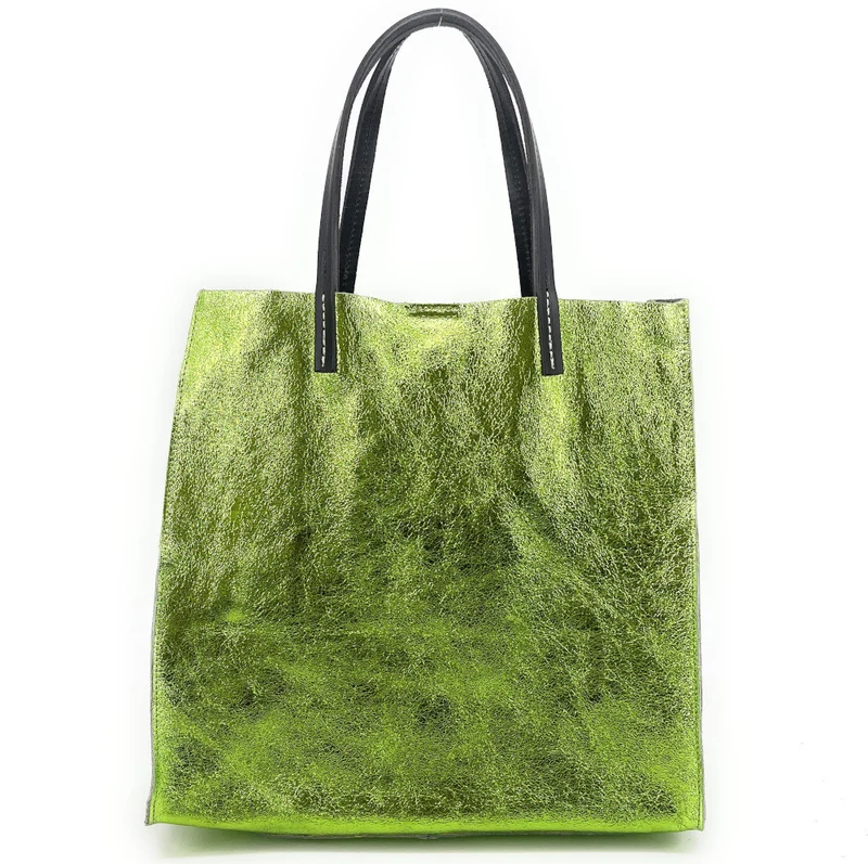Sac cabas en cuir irisé SILVER Vert anis irisé