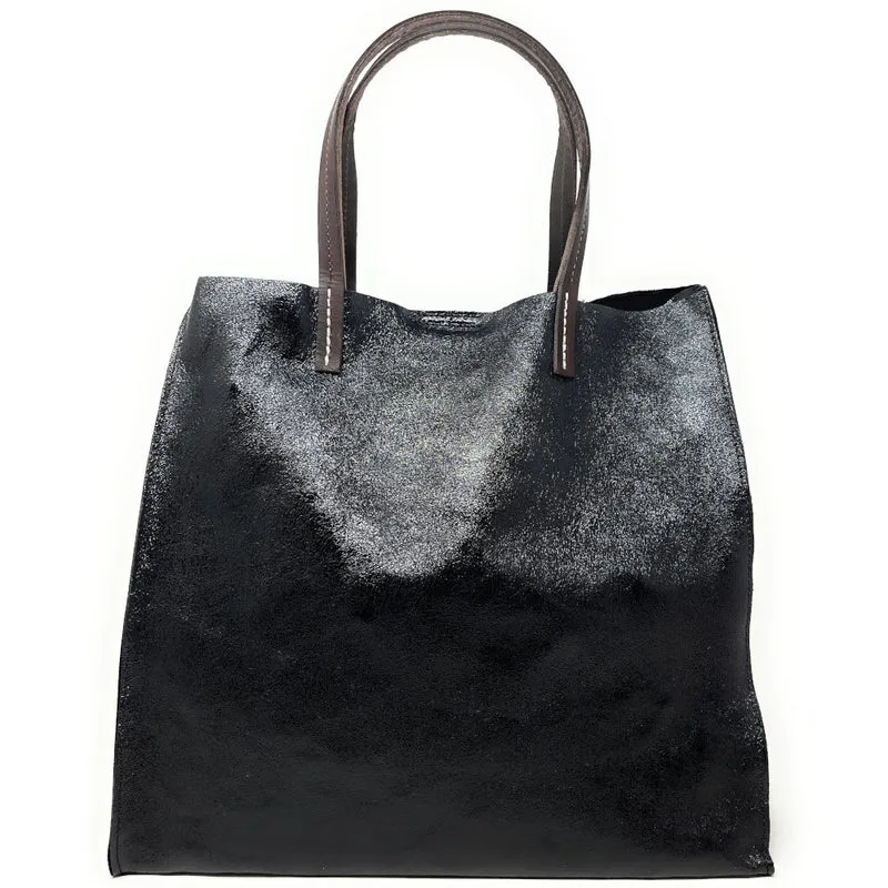 Sac cabas en cuir irisé SILVER Noir irisé