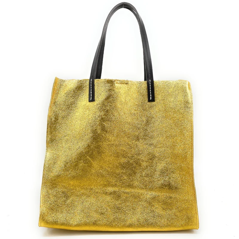 Sac cabas en cuir irisé SILVER Jaune Moutarde