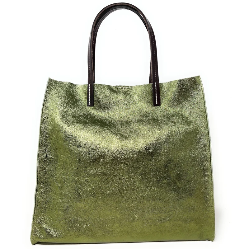 Sac cabas en cuir irisé SILVER Kaki irisé