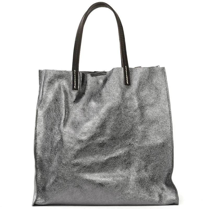 Sac cabas en cuir irisé SILVER Argent foncé