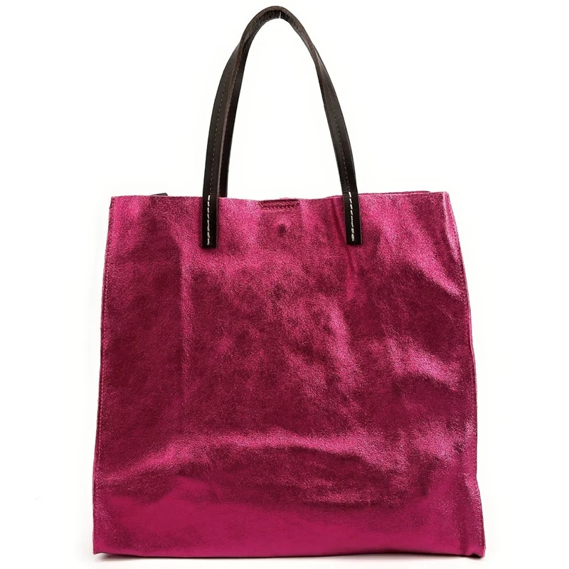 Sac cabas en cuir irisé SILVER Fuchsia irisé