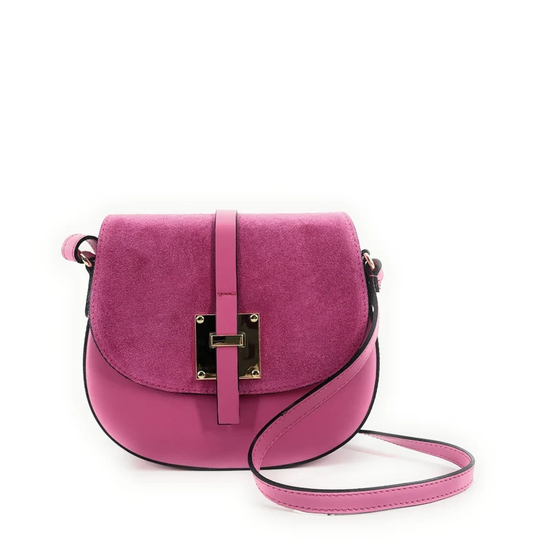 Mini-sac besace en cuir lisse et daim MODELE H Rose fuchsia