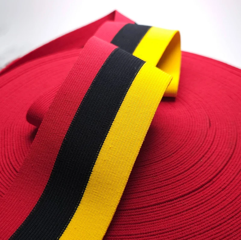 Élastique de ceinture rayé rétro | Rouge, noir & jaune