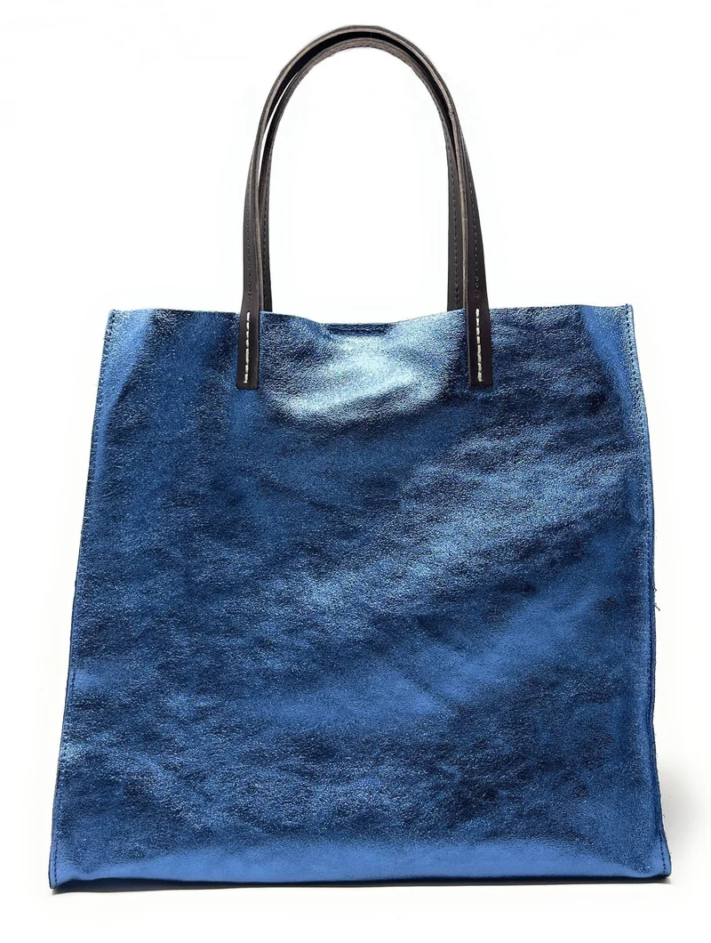 Sac cabas en cuir irisé SILVER Bleu céleste