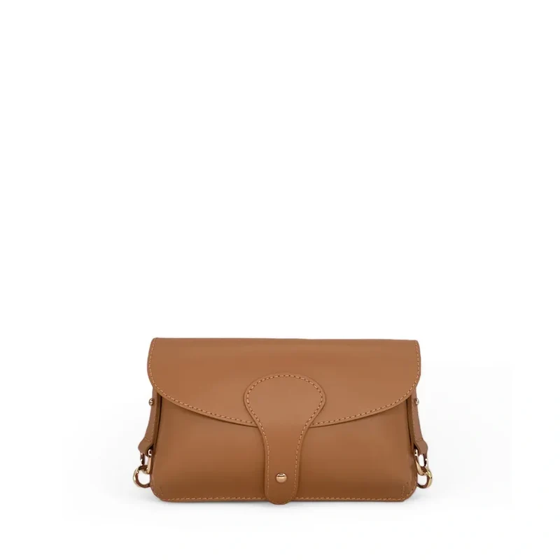 Mini-sac french stick en cuir lisse TOSCA Camel foncé