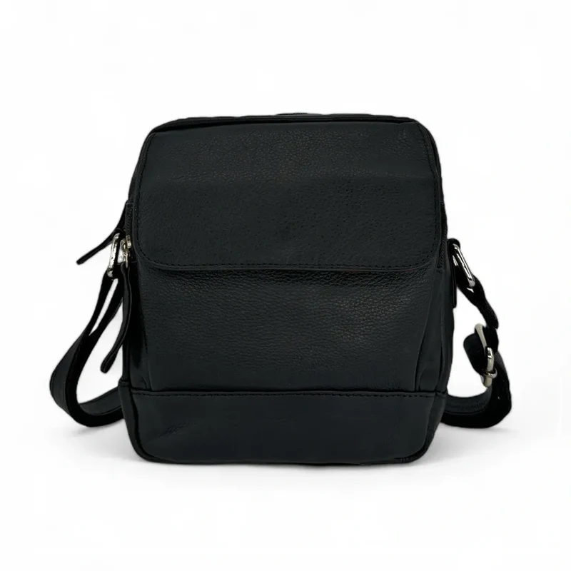 Sacoche homme à bandoulière en cuir lisse KID Noir