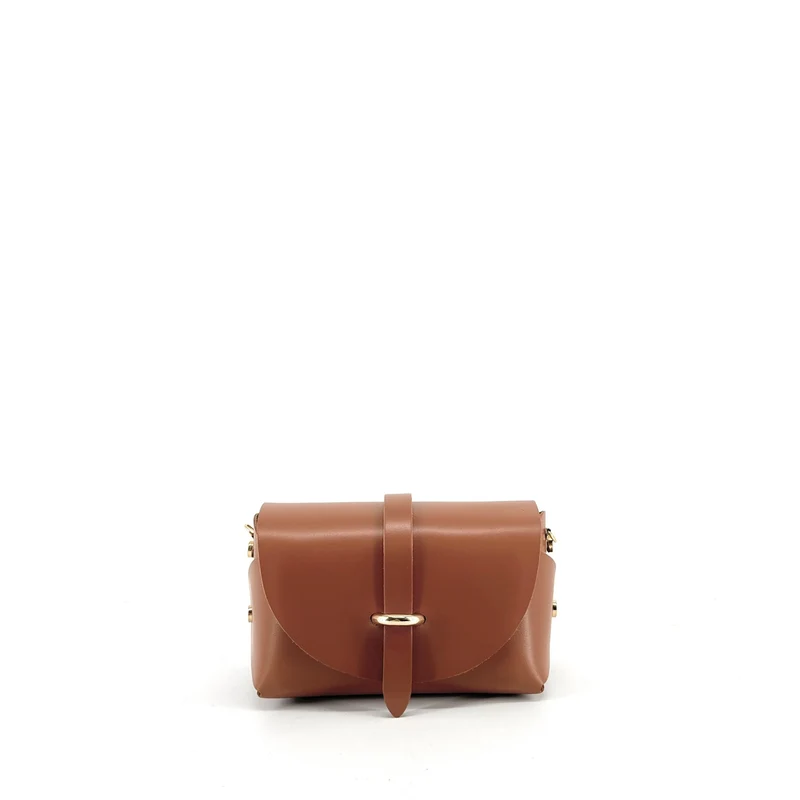 Mini sac à main en cuir lisse CANDY Marron camel foncé