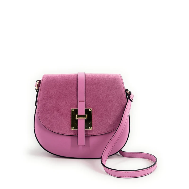 Mini-sac besace en cuir lisse et daim MODELE H Rose intense