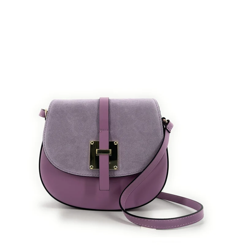 Mini-sac besace en cuir lisse et daim MODELE H Rose orchidée