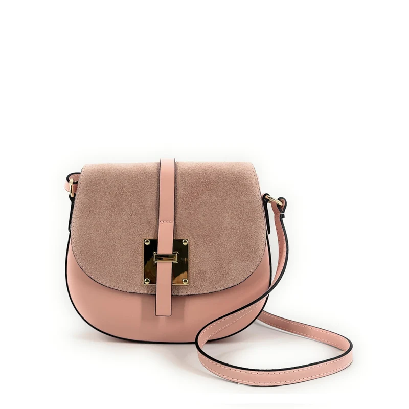 Mini-sac besace en cuir lisse et daim MODELE H Rose nude