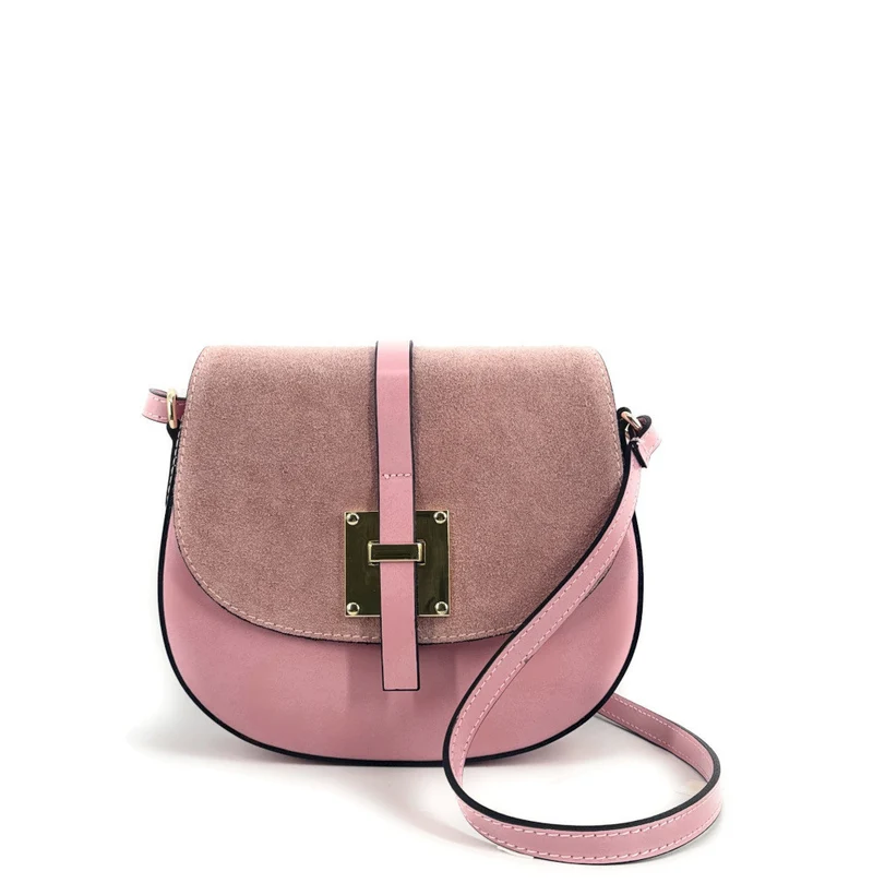 Mini-sac besace en cuir lisse et daim MODELE H Rose bonbon