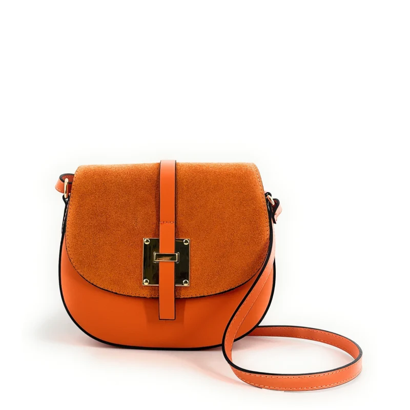 Mini-sac besace en cuir lisse et daim MODELE H Orange