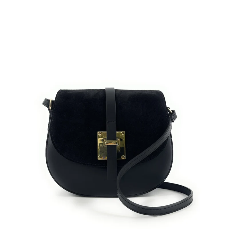 Mini-sac besace en cuir lisse et daim MODELE H Noir