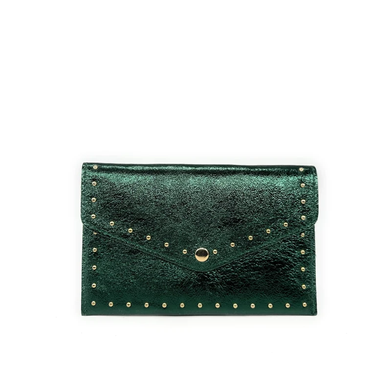 Pochette enveloppe en cuir irisé TINA Vert forêt irisé