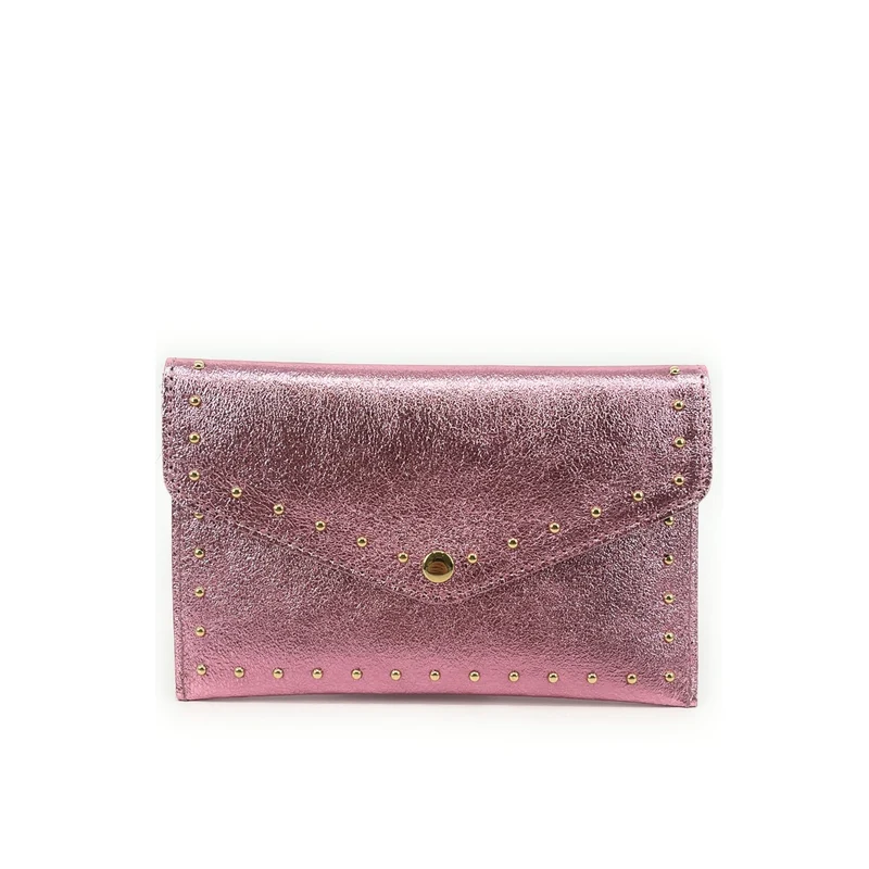 Pochette enveloppe en cuir irisé TINA Rose pâle irisé