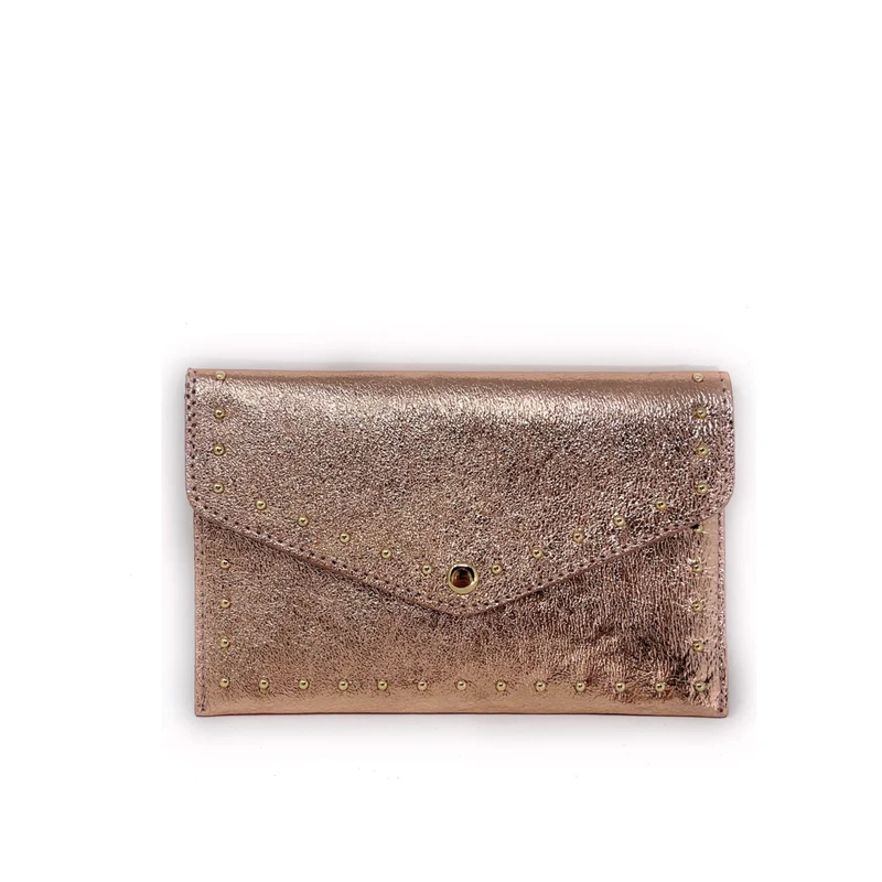 Pochette enveloppe en cuir irisé TINA Rose gold