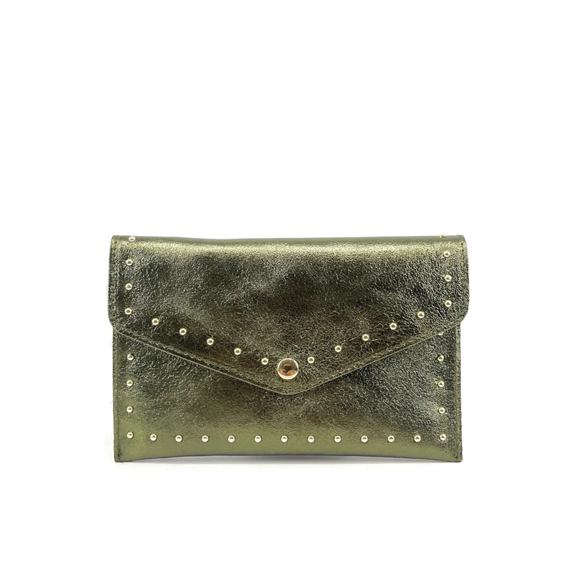 Pochette enveloppe en cuir irisé TINA Vert Kaki irisé
