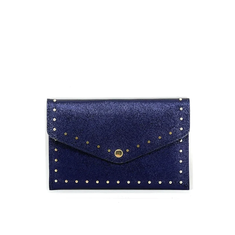 Pochette enveloppe en cuir irisé TINA Bleu nuit étoilée
