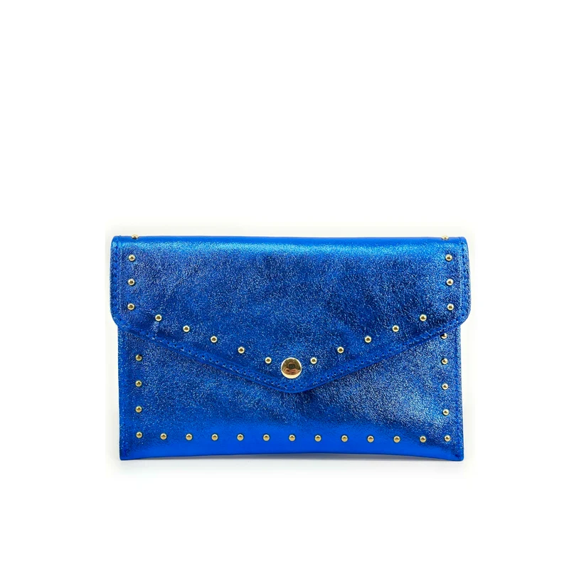 Pochette enveloppe en cuir irisé TINA Bleu roi irisé